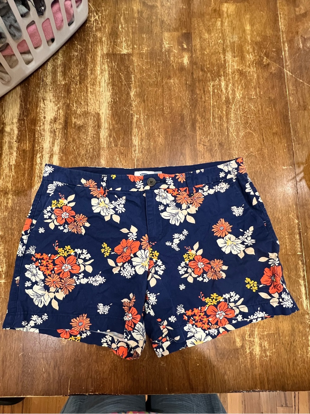 Old Navy Navy Floral Print Women's Shorts with Orange & Cream Blooms